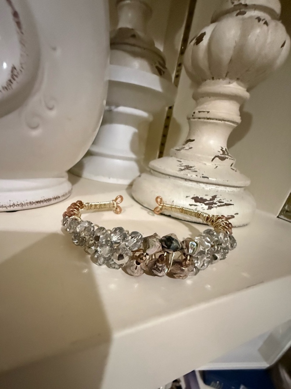 Gold and Copper Colored Wired Crystal Beaded Bracelet
